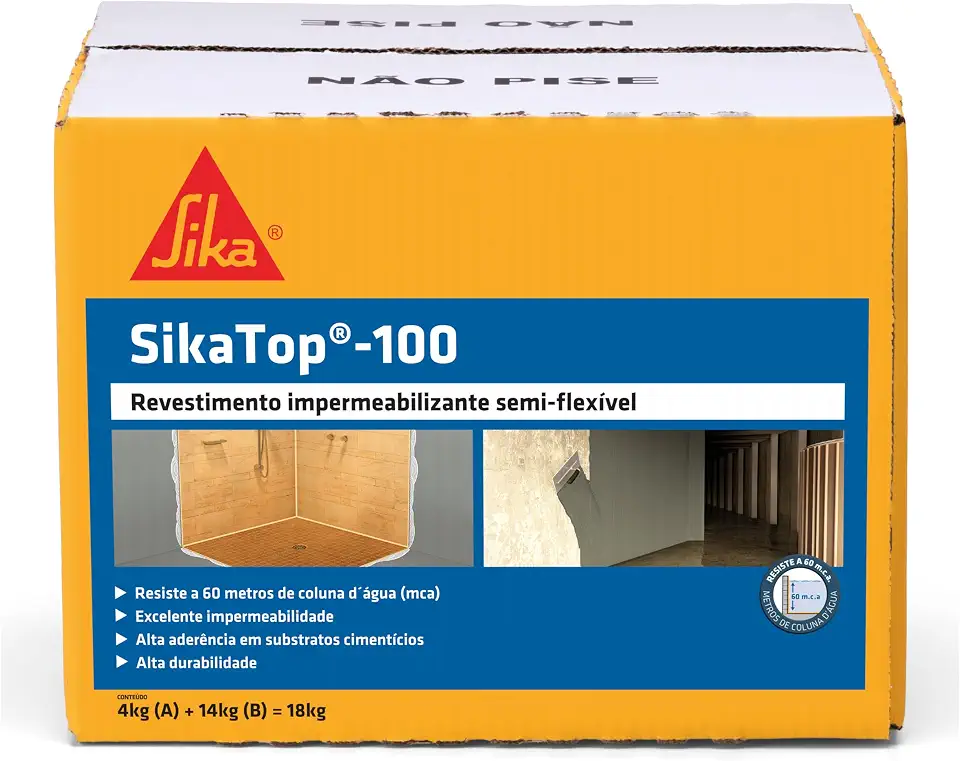 Sika - Revestimento Impermeabilizante - Sikatop 100 Cinza - Concreto, argamassa e alvenaria – Caixa de 18Kg
