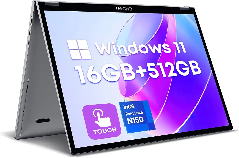 Notebook CHUWI MiniBook X 2 em 1 com tela sensível ao toque, SSD LPDDR5 de 16 GB de 512 GB, Intel N150 (até 3,6 GHz), laptop conversível Windows 11 de 10,5 polegadas, SSD expansível de 2 TB, FHD IPS