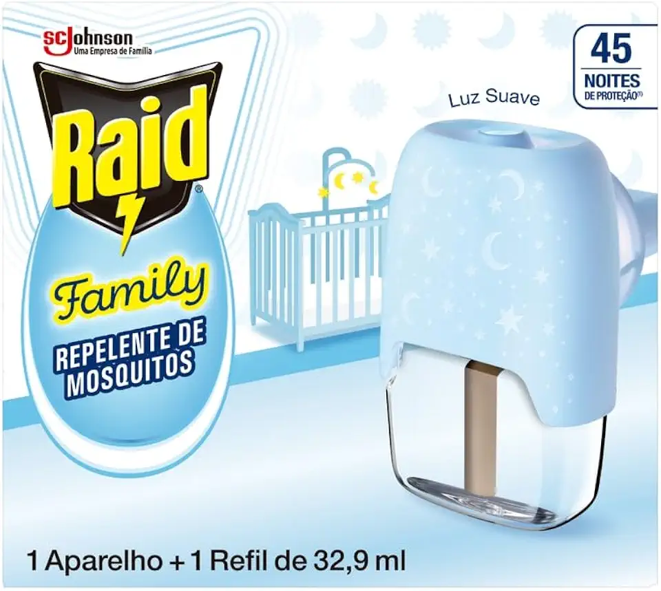 Raid Repelente Elétrico Líquido 45 Noites Family Aparelho+Refil