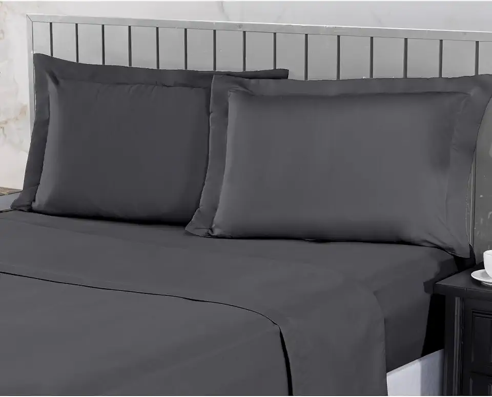 Jogo de Cama 400 Fios Percal Com Lençol de Cima e Aba Americana, Antiácaro, Anti-pilling com Toque Macio Elástico Hotel (Chumbo,Queen)