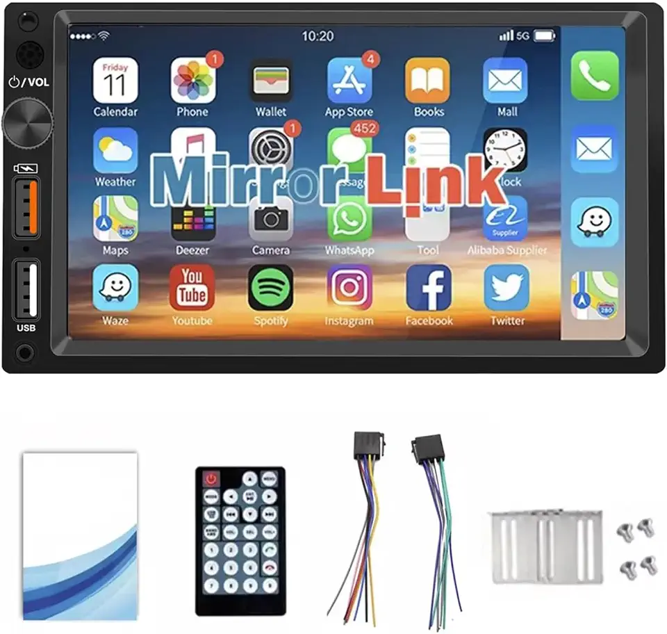 FINYQBET Estéreo para Carro de 7 Polegadas, Multimidia 2 Din, Tela HD com Android Auto e Mirror Link, Dual USB, Bluetooth, Para Música, Navegação e Segurança no Trânsito, Som Automotivo