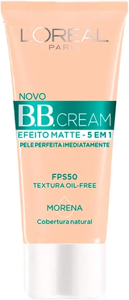 L'Oréal Paris BB Cream 5 em 1 com Efeito Matte, Ação Antibrilho, Controle de Oleosidade, Uniformiza e Ilumina para Peles Mistas a Oleosas com FPS 50 Cor Morena 30ml