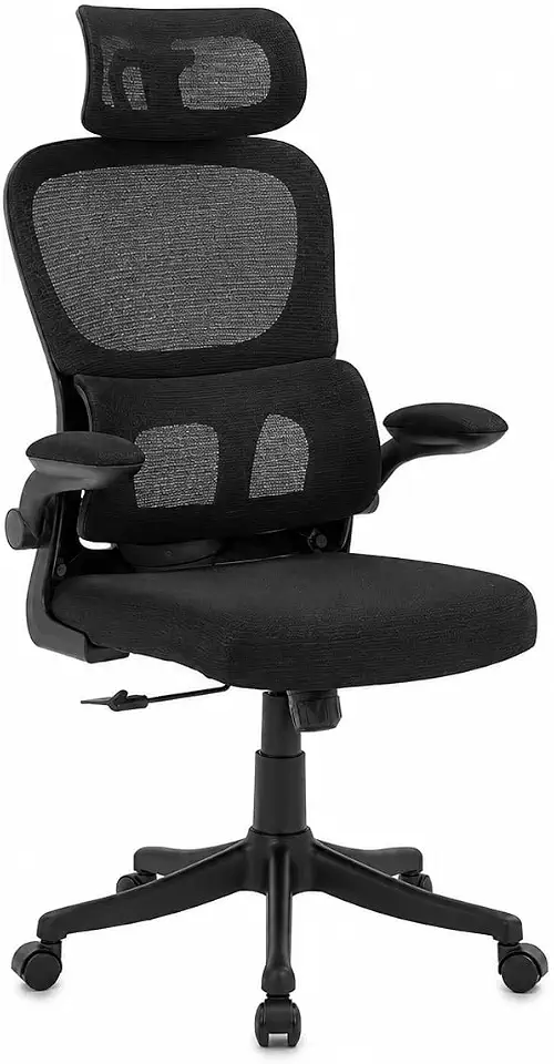 Cadeira de Escritório Preta Design Ergonômico com Suporte Lombar com Apoio de Cabeça Ajustável Braços Rebatíveis 90° Malha Respirável Regulagem de Altura e Inclinação até 120° Suporta 150kg Linha GT
