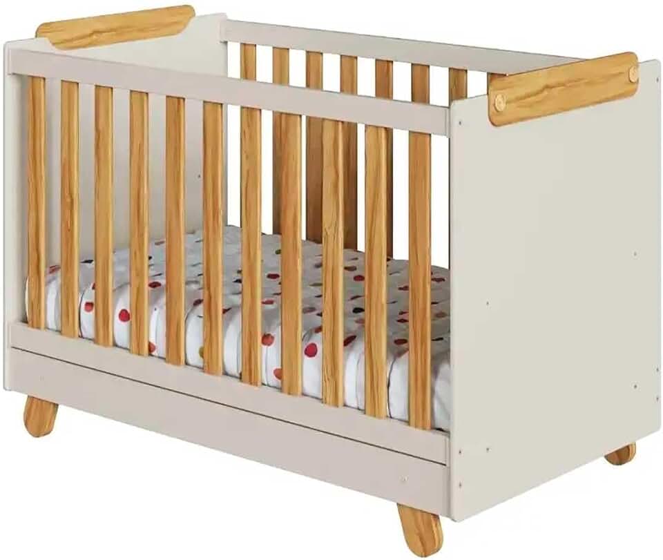 Berço Americano 4 em 1 Pingo Mini Cama MDF Bebê E Cia (Off White com Amendoa)