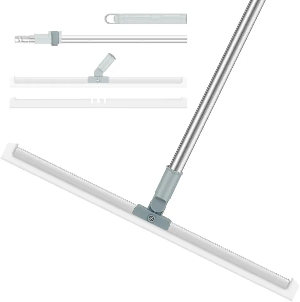Rodo de Limpeza Silicone 2 em 1 com Raspador Silicone 50cm Cabo Retrátil 140cm Base Giratória Leve Resistente Limpeza Versátil Grande