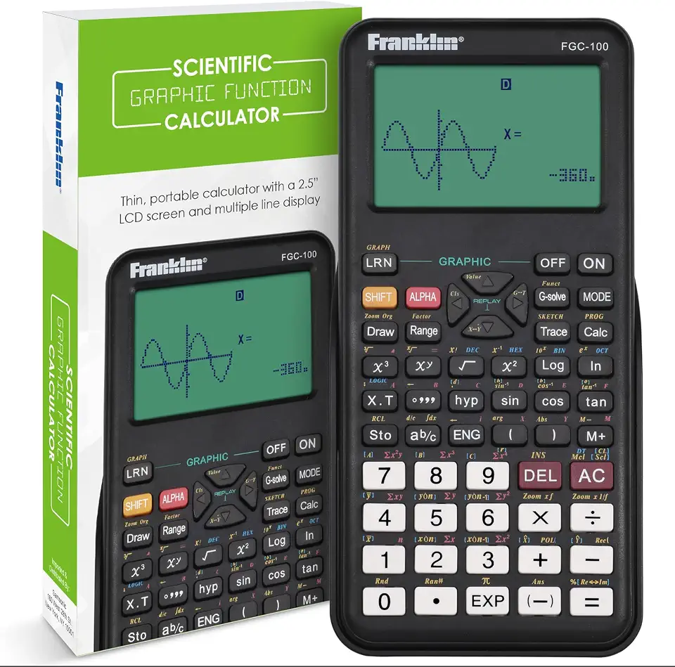 Franklin Calculadora gráfica científica com 3 modos de operação - calculadora científica inclui 20 gráficos integrados - ideal para cursos iniciantes e avançados com capa protetora - preta