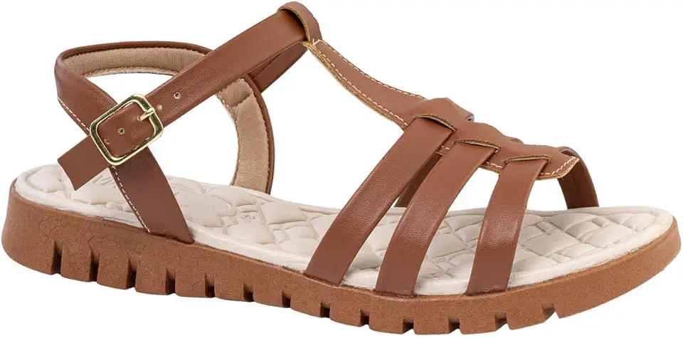 Sandalia Feminina Ortopédica Flat Tratorada Anatomica Confortável Macia Dia a Dia Via Angel 7604