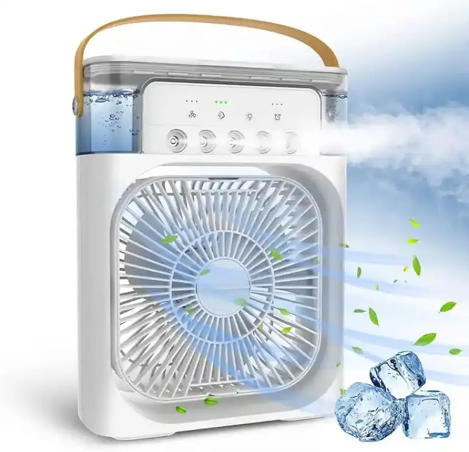 Mini Ar Condicionado Portátil USB Ventilador de Mesa Umidificador Climatizador de Ar Com Tanque de Água Gelo Luz de Led Bivolt 110v 220v (Branco)