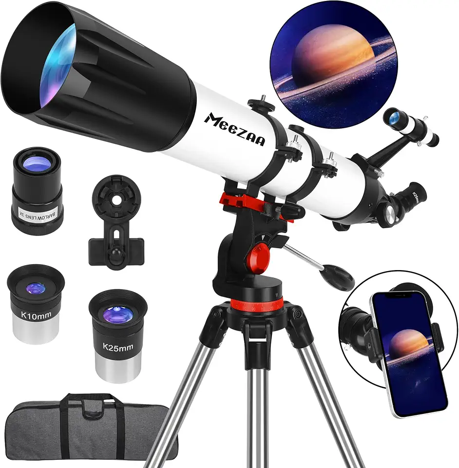 MEEZAA Telescópio, telescópio para adultos profissionais de alta potência, abertura de 90 mm, telescópios refratores de 800 mm para iniciantes em astronomia, totalmente multirevestidos com tripé de