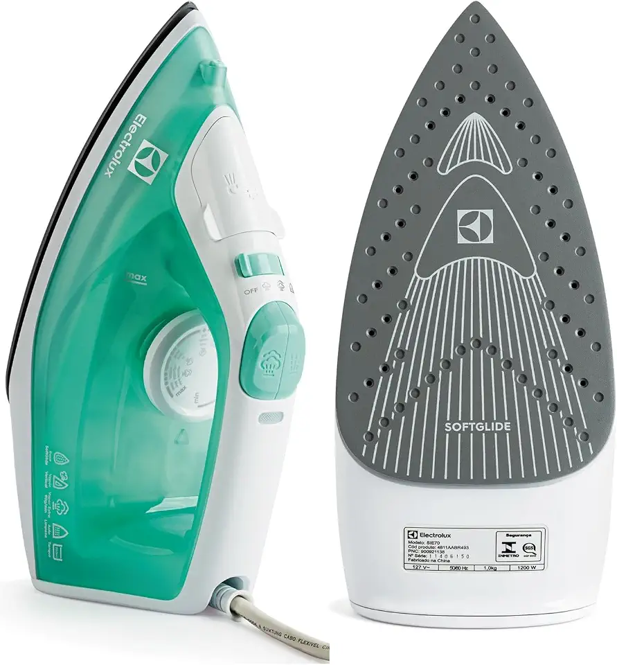 Ferro de passar seco e vapor Electrolux base antiaderente ceramica vapor vertical extra anti gotejamento 1200W cabo 1,65m verde SIE70 127V