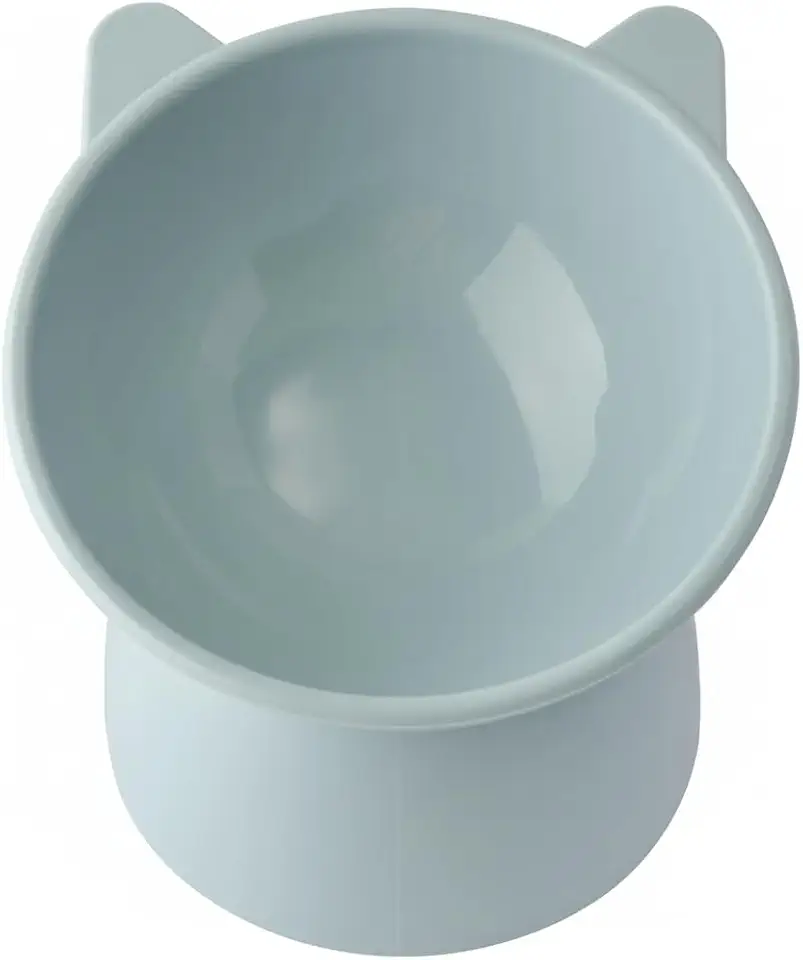 Comedouro e Bebedouro Alto Inclinado para Gato em Plastico PP Tigela Elevada Ergonomica (Azul)
