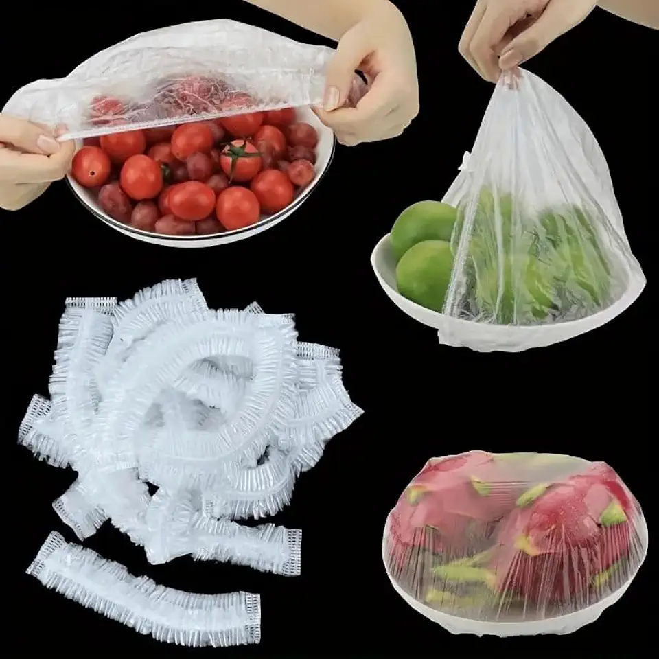 100 folhas de plástico descartáveis grandes transparentes, material de polipropileno de grau alimentício para lanches, frutas, legumes, pão, capa de armazenamento versátil para casa ou restaurante