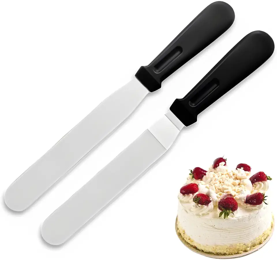 Kit 2 Espátulas Alisar Quinar Bolo Inox Angular e Reta, Preto Le Faust | Chantily, Ganache, Decoração de Bolo
