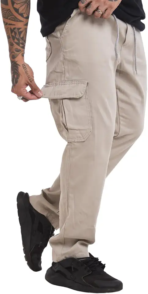 Calça Cargo Larga Masculina Skate Elástico Cintura