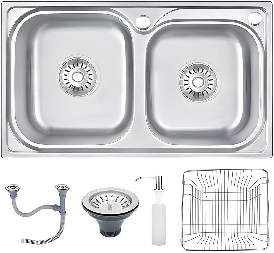 Cuba Gourmet de Cozinha Aço Inox 304 com Acessórios Escovada 68x38cm Antirruído Embutir ou Sobrepor Dupla