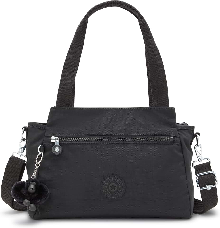 Kipling Bolsa de ombro metálica Elysia, Black Noir, 11.5"L x 9"H x 5"D
