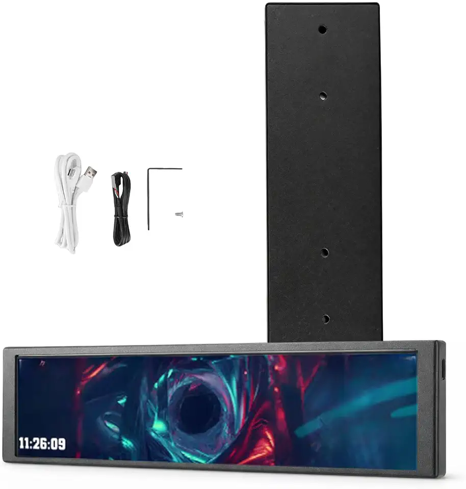 SENECESLI Painel de sensor de PC de 9,2 polegadas, tela secundária para monitoramento de CPU GPU com temas de vídeo dinâmicos, resolução 1920 x 462, alimentação tipo C para 10/11 (preto)