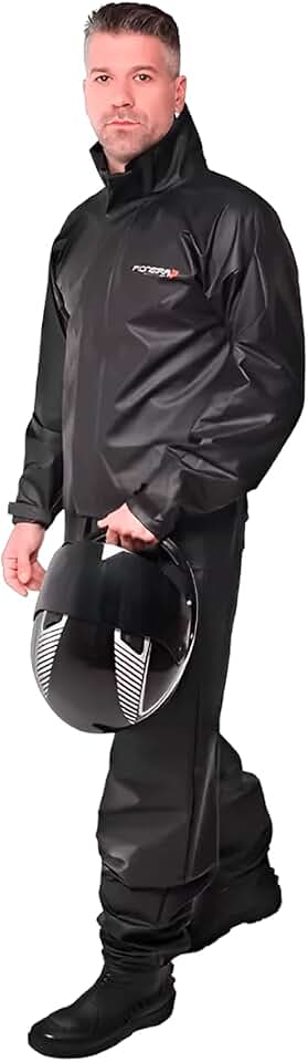 Conjunto Capa de chuva Motoqueiro Tamanho M PVC 0,28mm Combate Com Gola Masculino Preto Pioneira - 2900-M-PRE-M