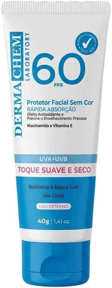 Dermachem Protetor Solar Facial FPS 60 Toque Seco e Invisível 40g