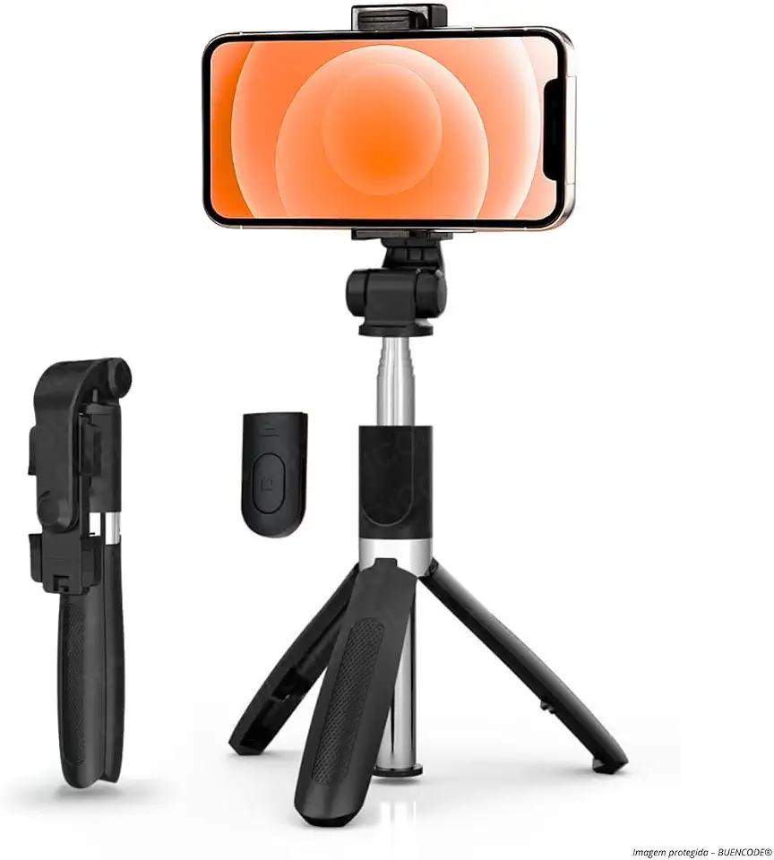 Bastão Tripé para Celular 360º Dobrável Pau de Selfie Bluetooth Mini Controle Remoto 3 em 1 Câmera Selfie Stick para Vídeos, Fotos, Lives com Material ABS e Liga de Alumínio