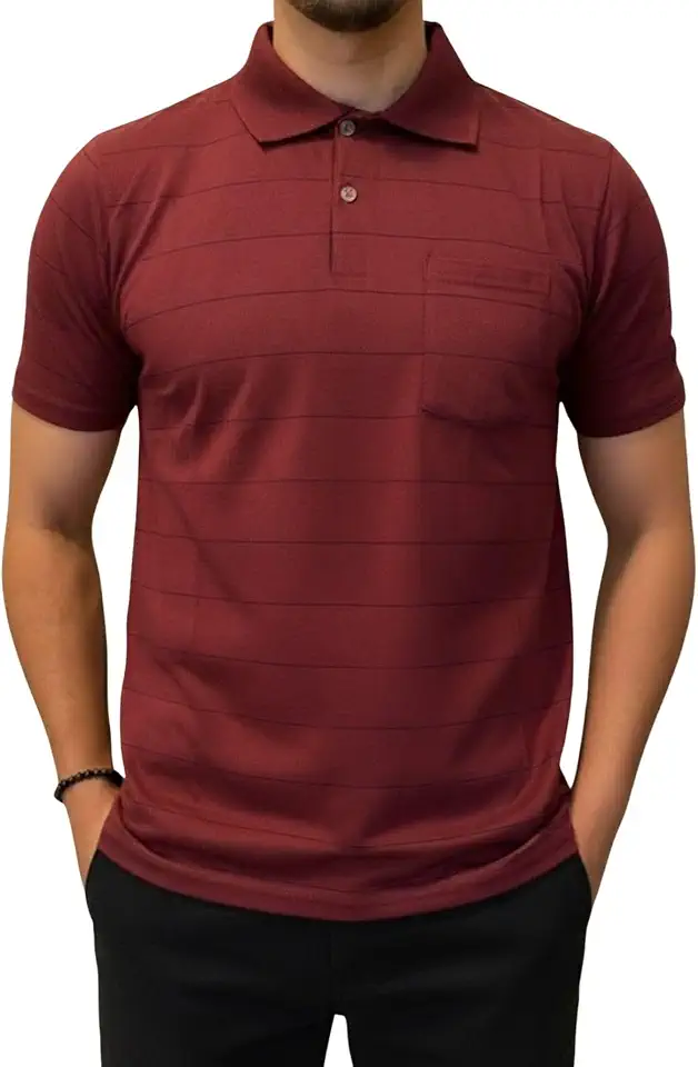Camisa Polo Masculina Manga Curta Slim Fit Com Bolso e Listras Variadas