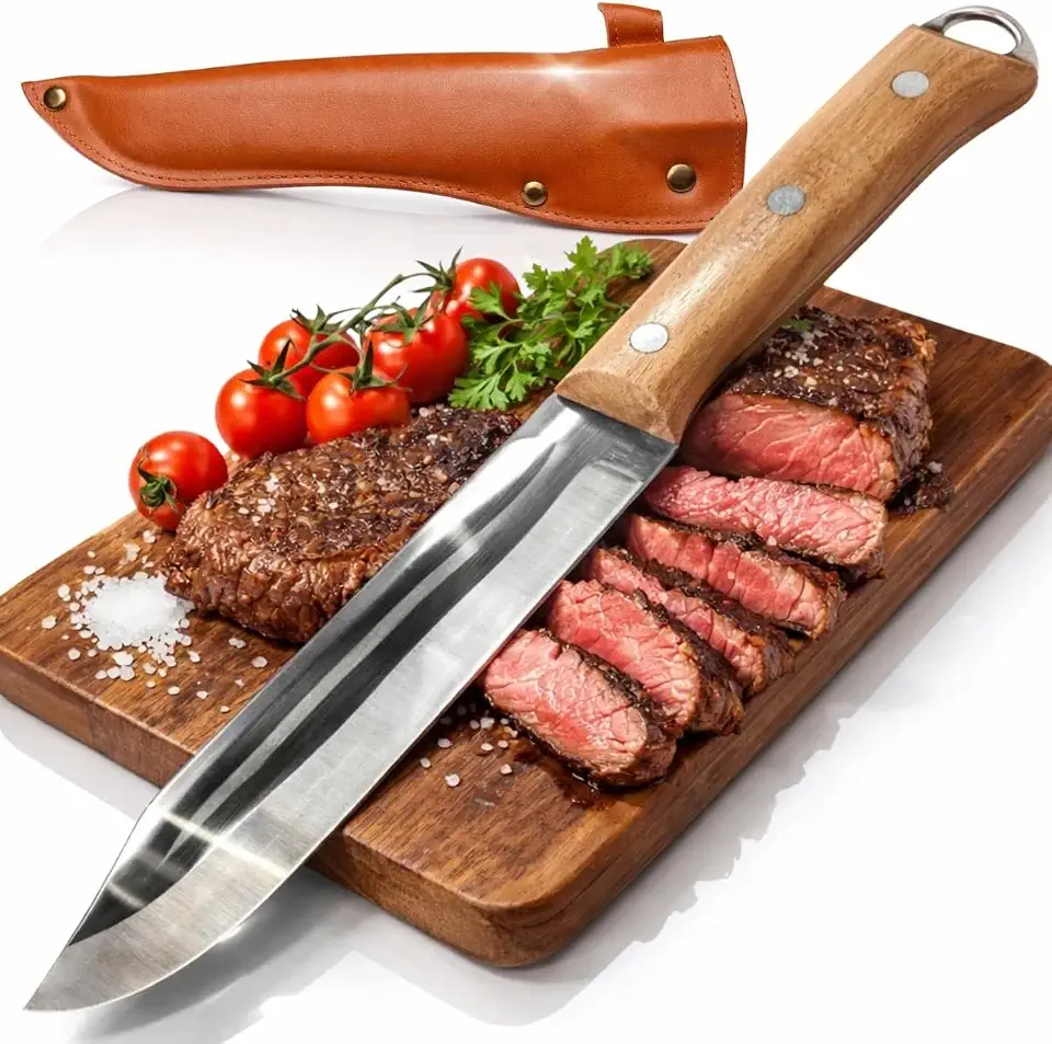 Faca Filete Premium Afiada com Cabo de Madeira Nobre – Construção Full Tang, Leve, Precisa e Ideal para Uso Culinário e Outdoor