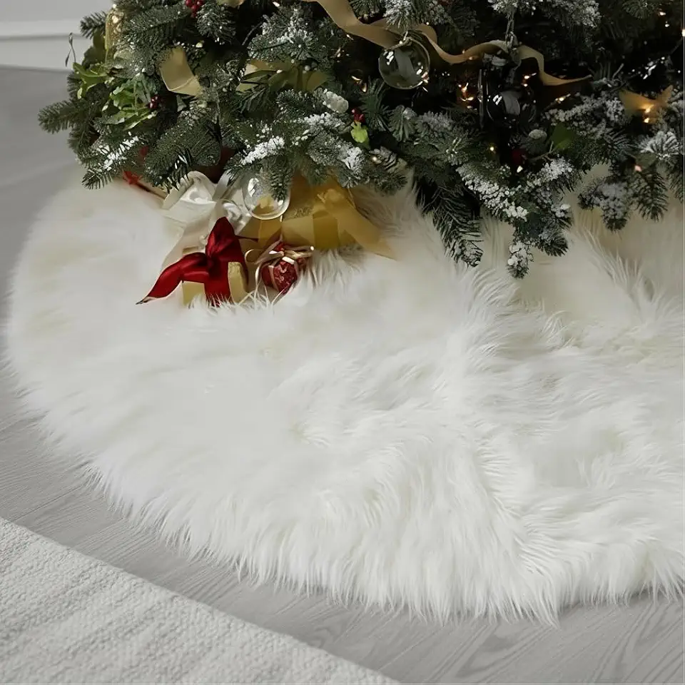 Saia P/Arvore De Natal Pelúcia Pelo Alto 7cm Branco 80cm
