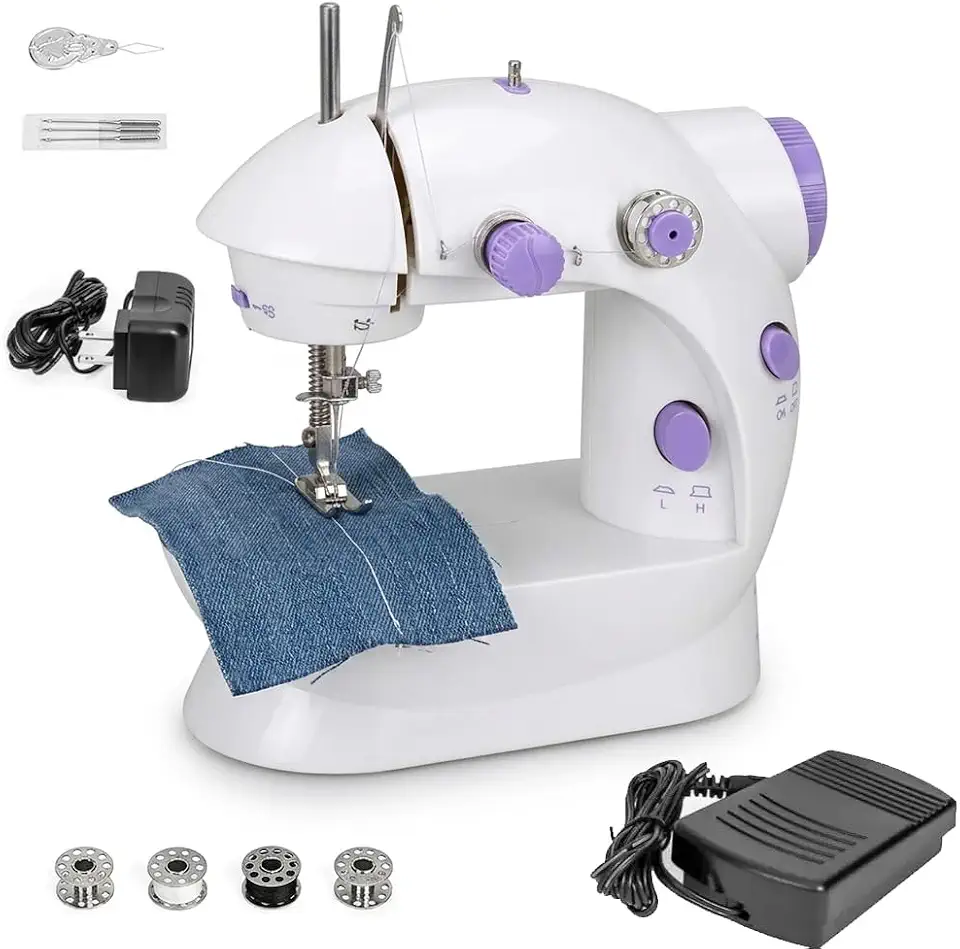 Mini Máquina de Costura Portátil Elétrica - 110V/220V Bivolt, Mini de Costura Reta Doméstica, com Pedal LED Compacta, Fácil de Usar, Leve e Prática Ideal para Iniciantes e Reparo de Roupas