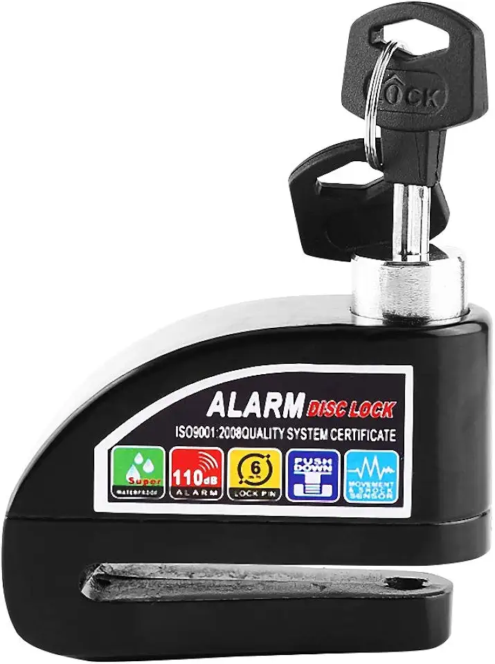 Alarme de bloqueio de disco + trava de freio a disco, alarme de motocicleta com som de 110 db, cadeado de roda de segurança antifurto à prova d'água para bicicleta scooter (preto)