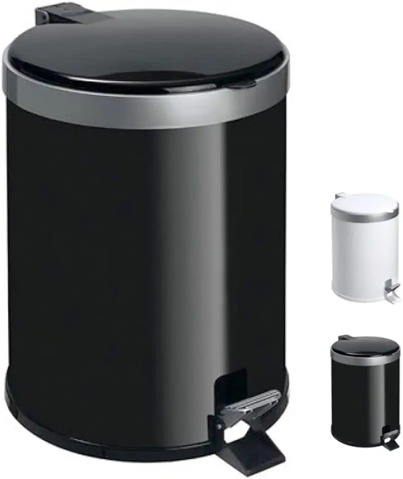 Viel – Lixeira com Pedal Corpo e Tampa em Polipropileno com Aro Prata 5L Preta | Abertura sem Contato com as Mãos | Praticidade e Elegância para Ambientes Compactos