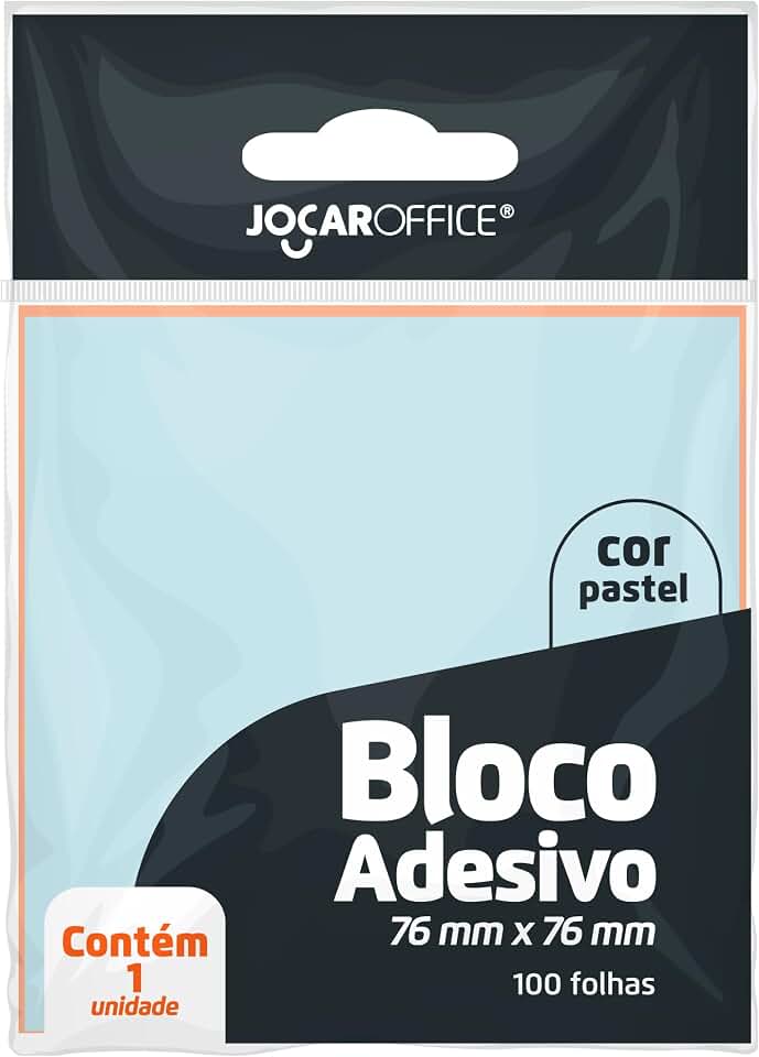 BLOCO ADESIVO AZUL PASTEL 76MMx76MM - OPPBAG C/ 1 BLOCO 100F JOCAR OFFICE