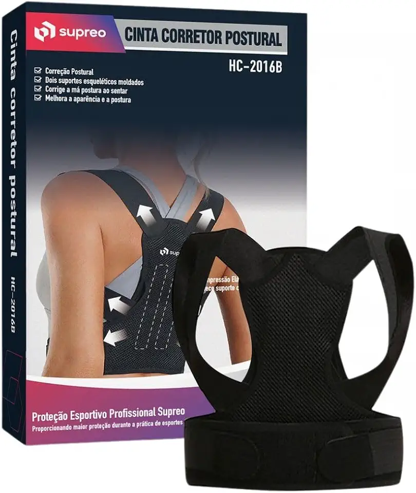 Colete corretor de postura ergonômico cinta para coluna compressão unissex corrigir lombar cervical (Preto, XXL)