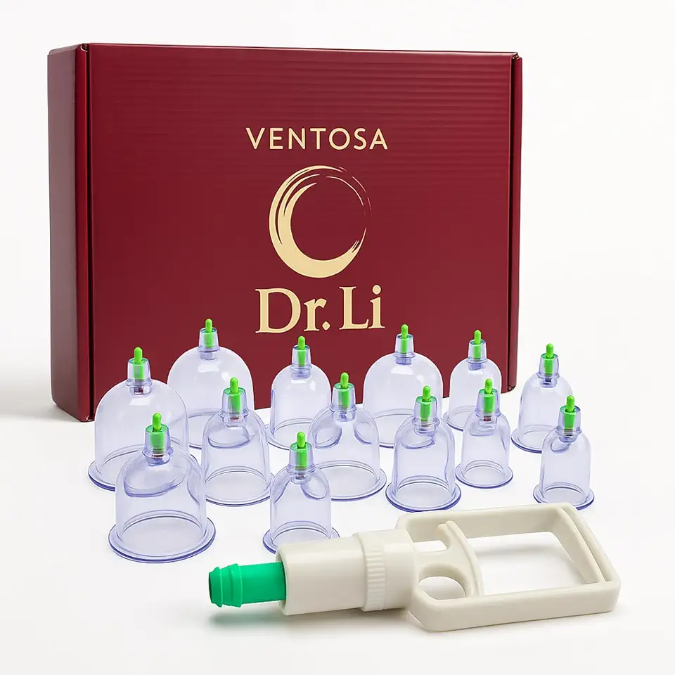 Dr. Li - Kit 12 Ventosas Terapêuticas – Massagem a Vácuo com Bomba Manual, Alívio de Dores e Relaxamento