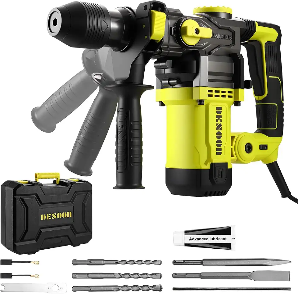 DESOON Martelete Perfurador Rompedor 1500W Martelo Profissional Elétrica 4.5J SDS Plus 3 Funções Concreto Sistema Antivibração com Brocas e Maleta