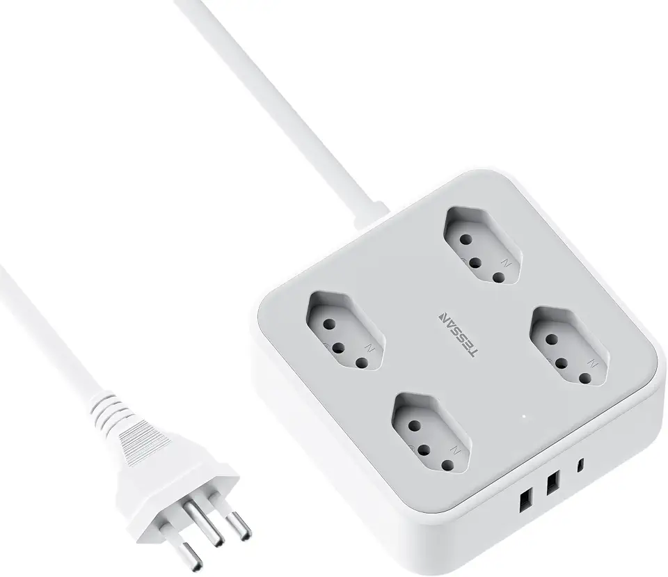 TESSAN Filtro de Linha, Extensão Tomada, Régua Tomada, 4 Tomadas, 2 Interfaces USB, 1 Porta USB Tipo-C, Potência de 2500W, 1,5 Metros, Extensão Ideal para Casa, Escritório e Eletrônicos