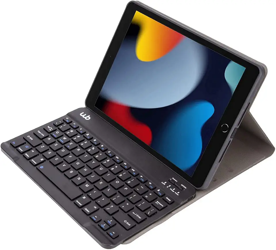 WB Capa com teclado para iPad 7/8 e 9ª gen 10.2" Polegadas Couro Preto com duração de até 35 horas de bateria