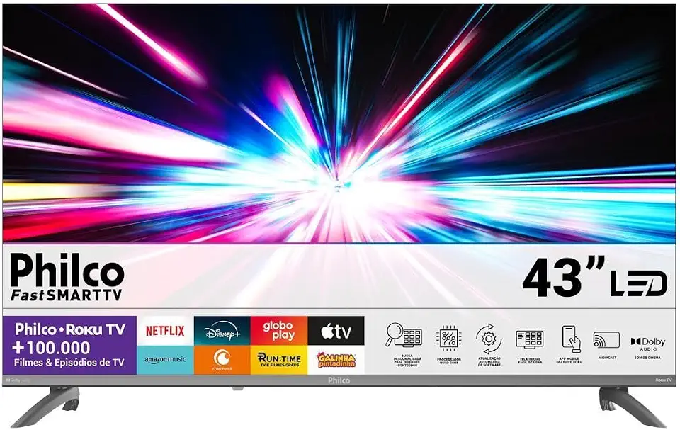 Smart TV 43" Philco Roku TV HDR10 Dolby Áudio