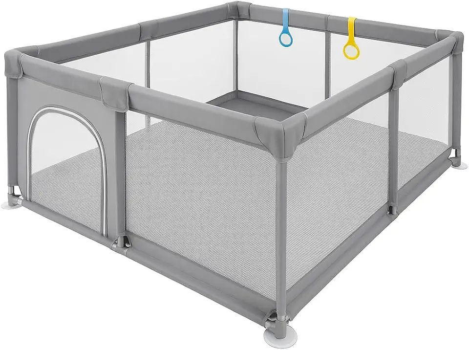 PIPDIP Chiqueirinho Pequeno Portátil, 127 x 127 x 65, Porta Única, Com Ventosas, Alças de Apoio, Tubos de Ferro, Espuma e Tecido, Cinza.