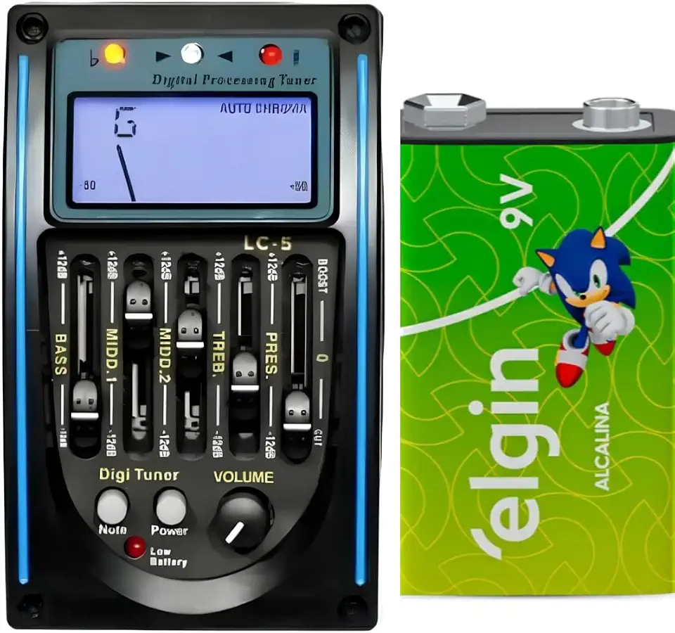 Captador de Violão LC-5 com Equalizador Digital, Afinador Embutido, Pré-amplificador de 5 Bandas, Display LCD, Controle de Volume