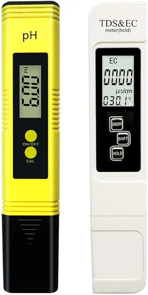 Equipamentos para teste de qualidade da água: medidor de pH, caneta de teste de qualidade da água, medidor de acidez