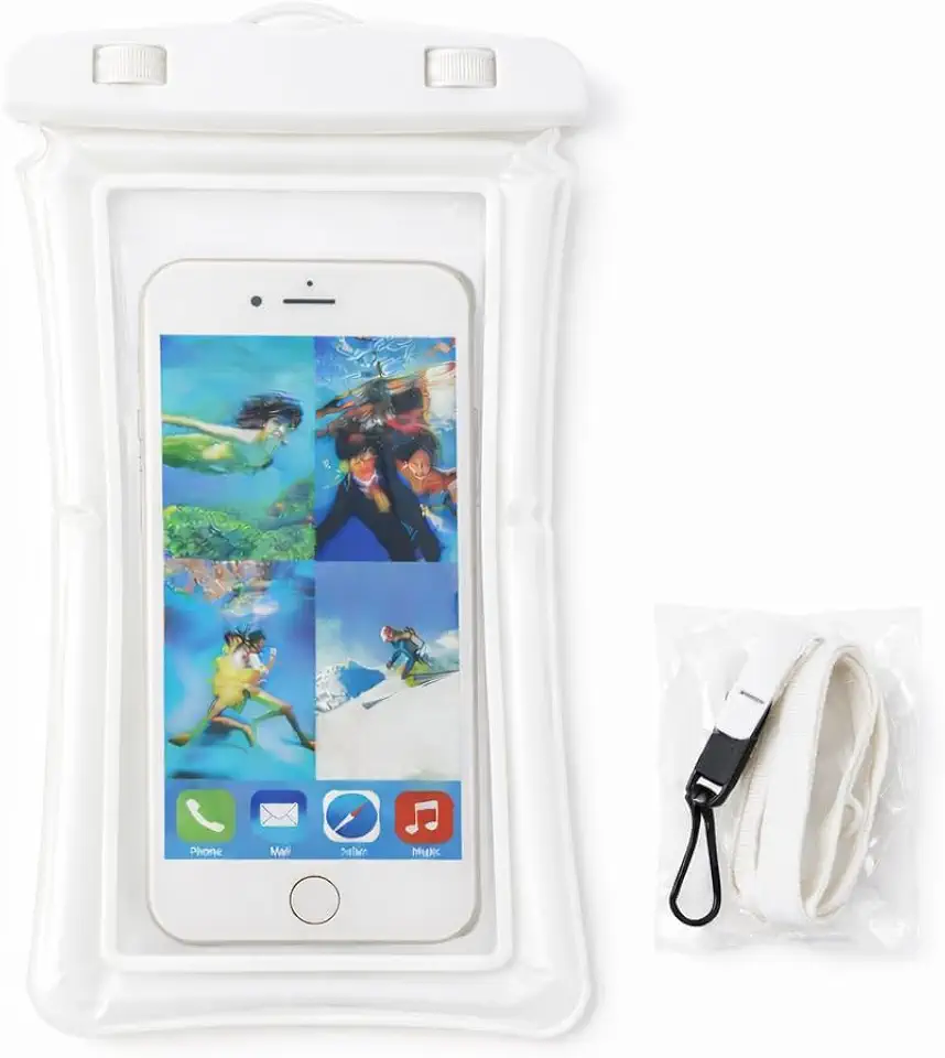 Capa Impermeável para Celular à Prova d’Água, Universal, com Touchscreen, Cordão Ajustável, Ideal para Piscina, Praia e Viagens (Branco)