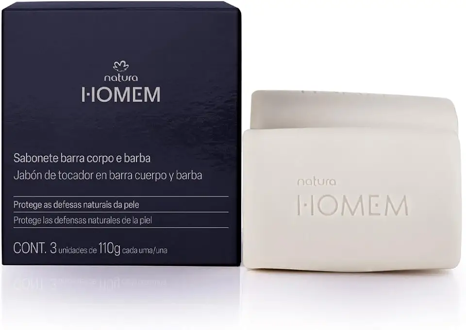 Caixa de Sabonetes em Barra 2 em 1 Corpo e Barba, 3 Unidades de 110g, Natura Homem