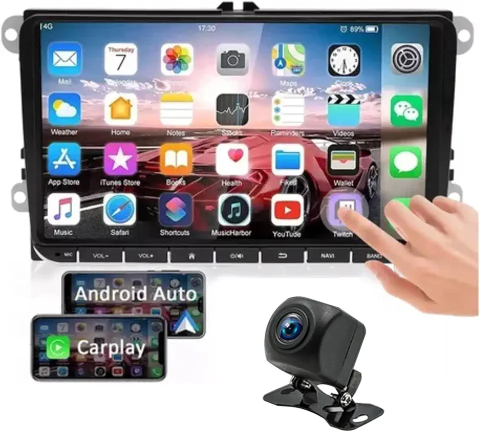 FINYQBET Multimídia para Carro 9.1 Polegadas, Mirror Link, 2+ 32GB, Carplay e Android Auto som automotivo, Android 11, Controle de Volante, Câmera de Ré, Bluetooth etc