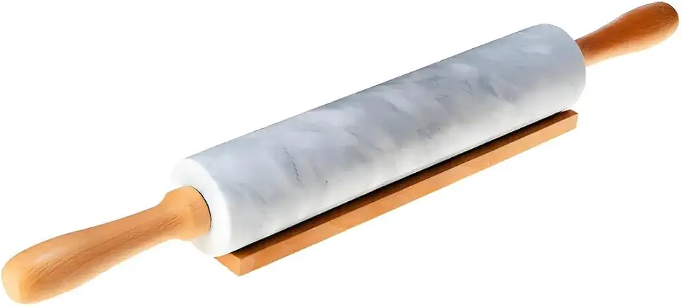 Rolo De Massa De Mármore Com Suporte De Madeira Para Abrir Pizza Pão