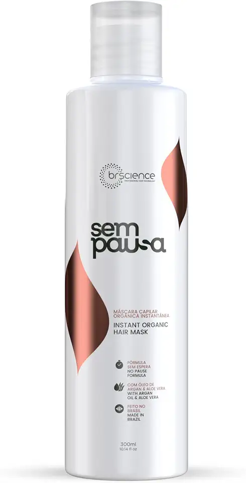 Máscara Alisadora Orgânica Sem Pausa Brscience - Alisamento em 15 Minutos - Tratamento Disciplinante, Sem Formol, para Todos os Tipos de Cabelos - Ação Imediata, Dermatologicamente Testada, Hidratação e Brilho (300 ml)