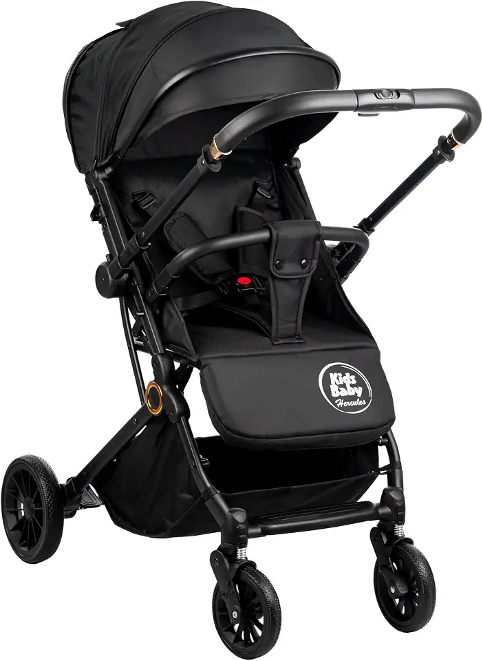 Carrinho de Bebê Passeio Vira Berço Compact com alça reversível Kids Baby Hércules Preto