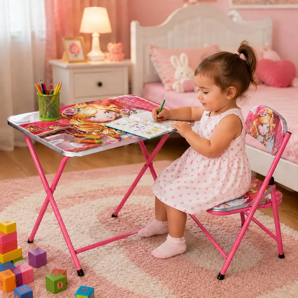 VANOVA Mesa Infantil Didática com Cadeiras,Resistente e Durável, Colorida, 60x60x50 cm, Leve e Portátil, para Crianças Brincar e Estudar (Rosa)
