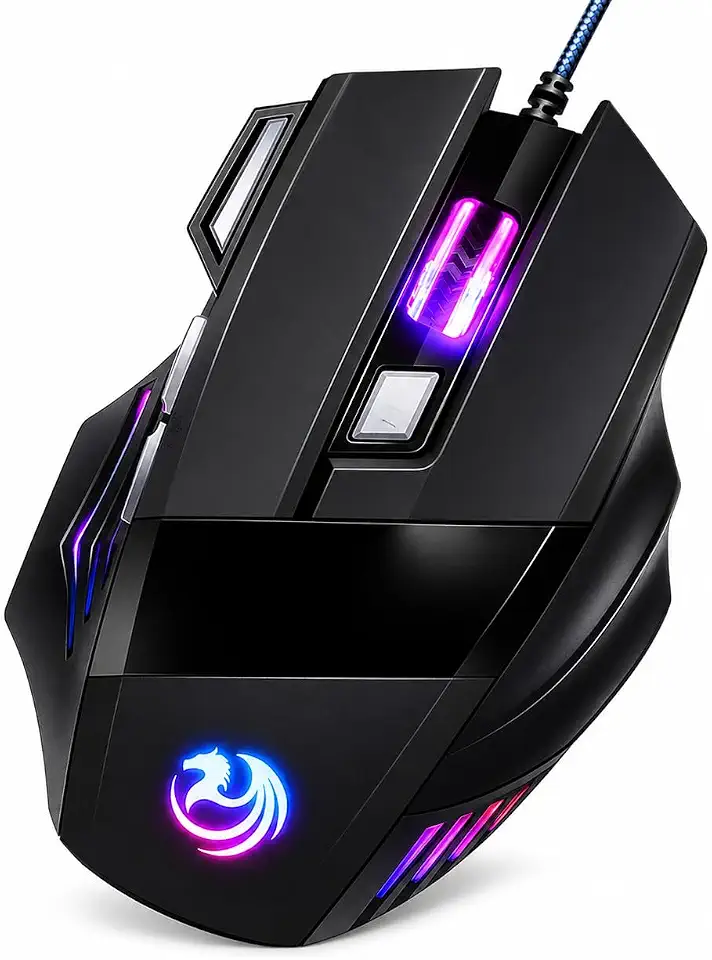 Mouse Gamer 7D 3200 DPI Ajustável 7 Botões Luzes Led RGB Alta Precisão e Velocidade, Jogos, Trabalho, Estudos, Cabo Reforçado Super Rápido Ergonômico Antideslizante Clique Duplo Premium