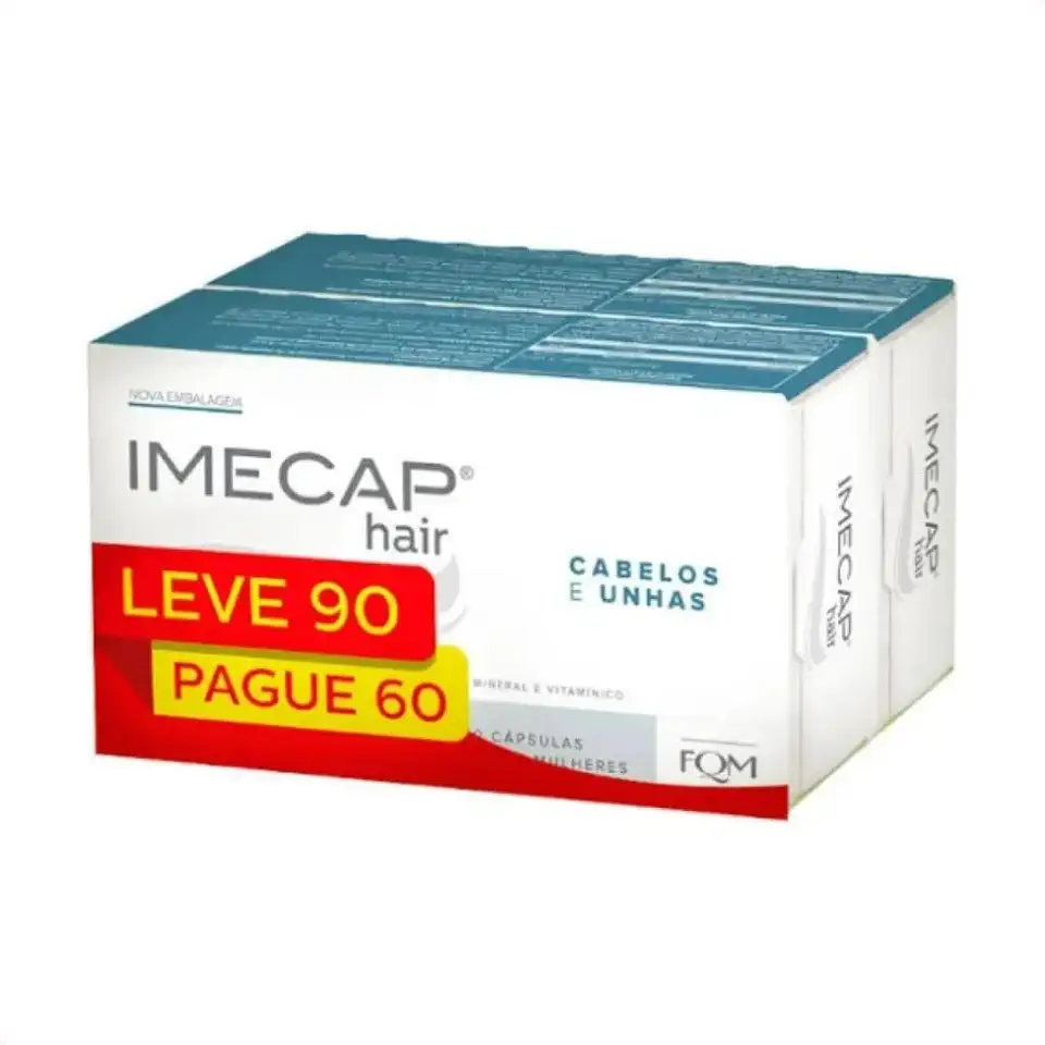Imecap Hair Leve 90 cápsulas, Pague 60 - Vitaminas para Cabelos e Unhas com Biotina