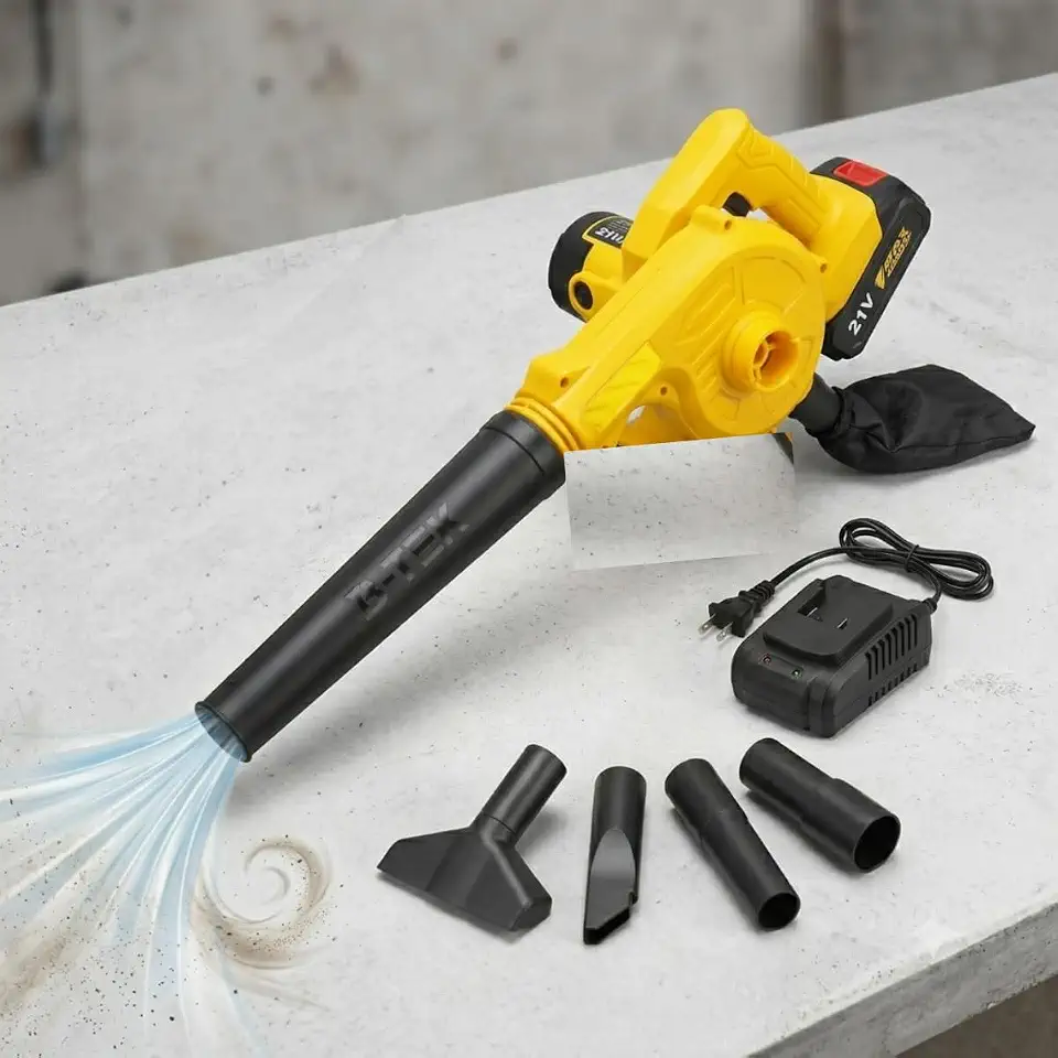 Soprador Aspirador de Folhas 21V Portátil 18000 RPM Jardim Quintal Garagem Limpeza Volume de Ar 3.6m3 ventos de 240km/h 1 bateria 4Ah JadeVic